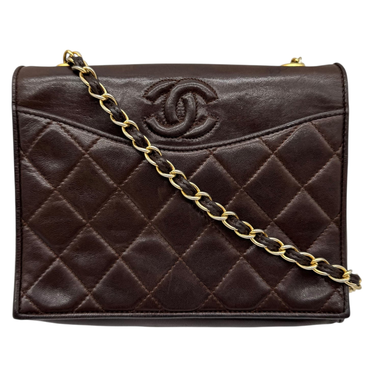 Chanel Chocolate Brown Lambskin Matelasse Quilted Crossbody Bag 1981-91 - Outfit Repeater