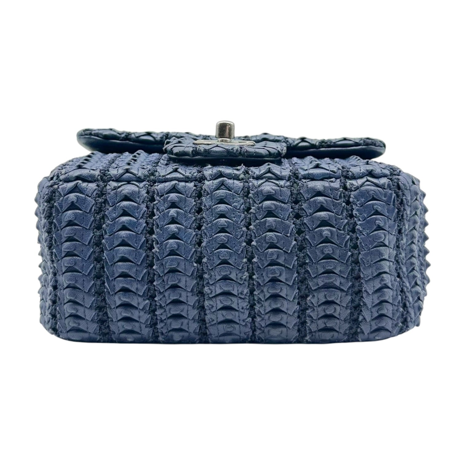 Chanel Small Square Flap Bag Navy Blue Woven Leather