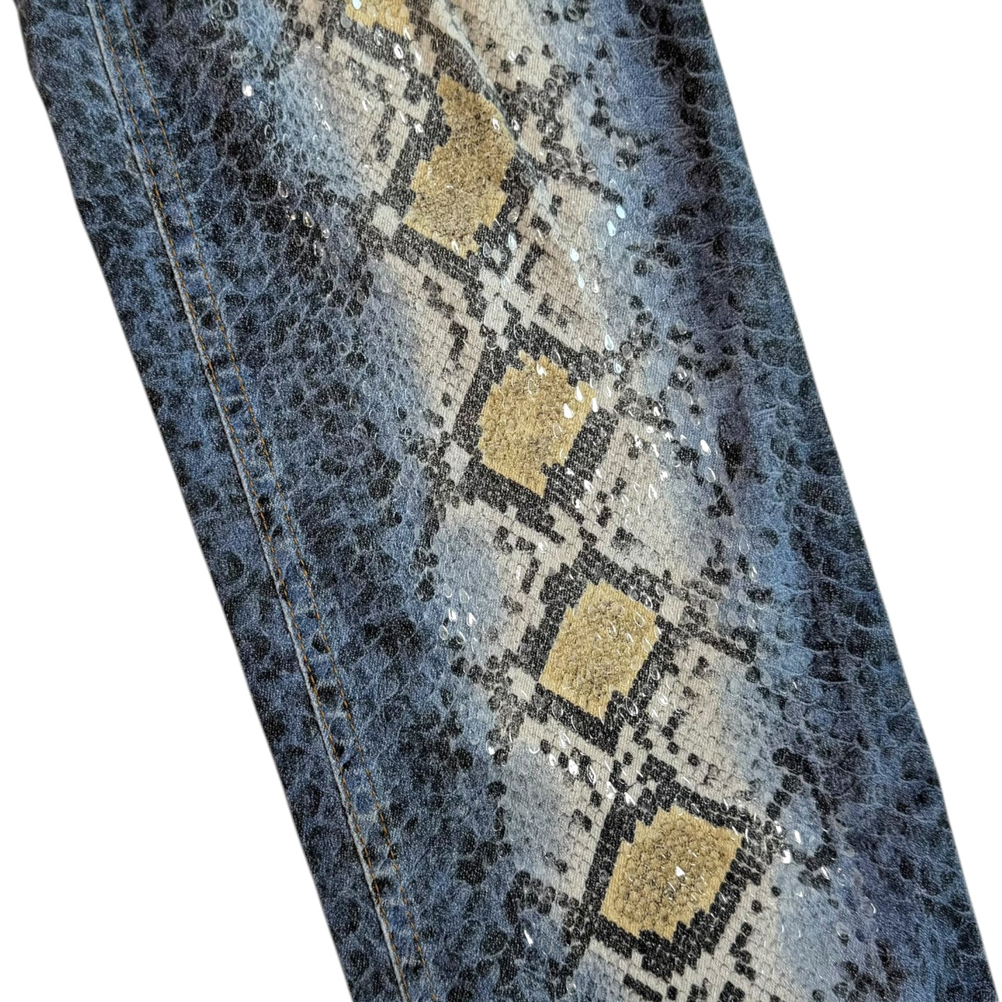 Roberto Cavalli Blue Snakeskin Print Sequin Jeans