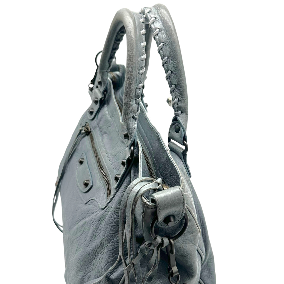 Balenciaga Leather 2-Way City Bag Dusty Blue