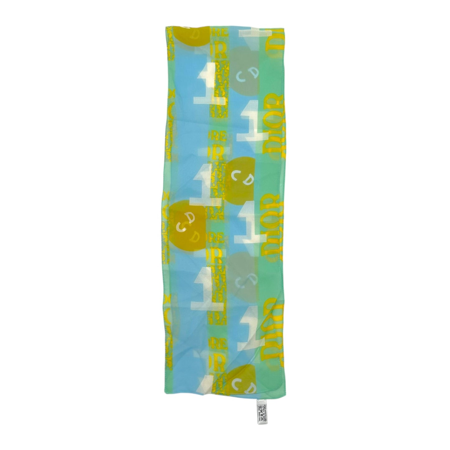 Christian Dior Turquoise & Yellow Logo Print Silk Scarf
