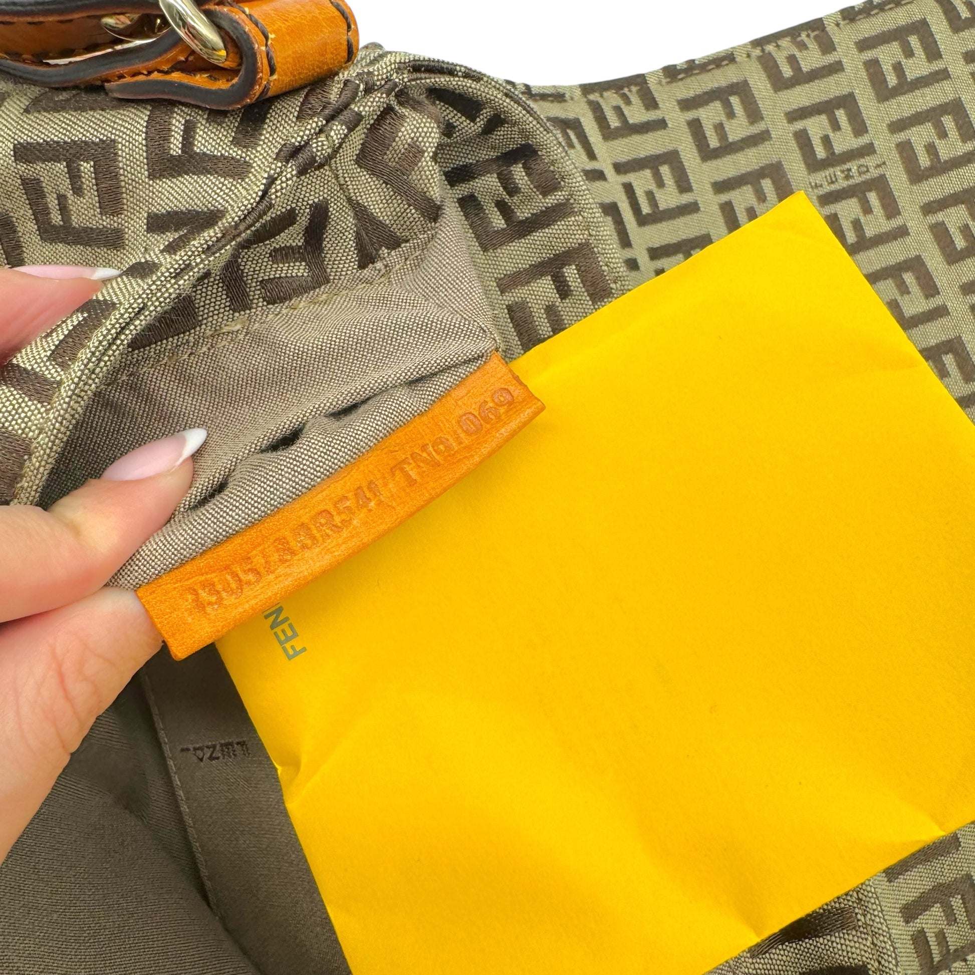 Fendi Shoulder Bag Beige Zucchino Monogram Orange Leather