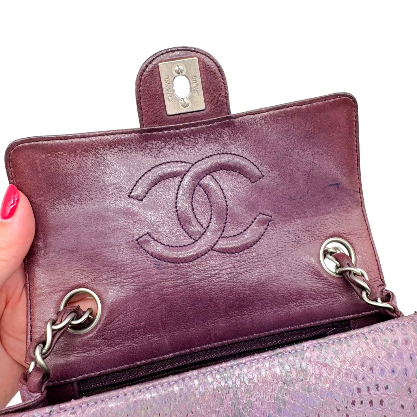 Chanel Purple Python Small Square Flap Bag