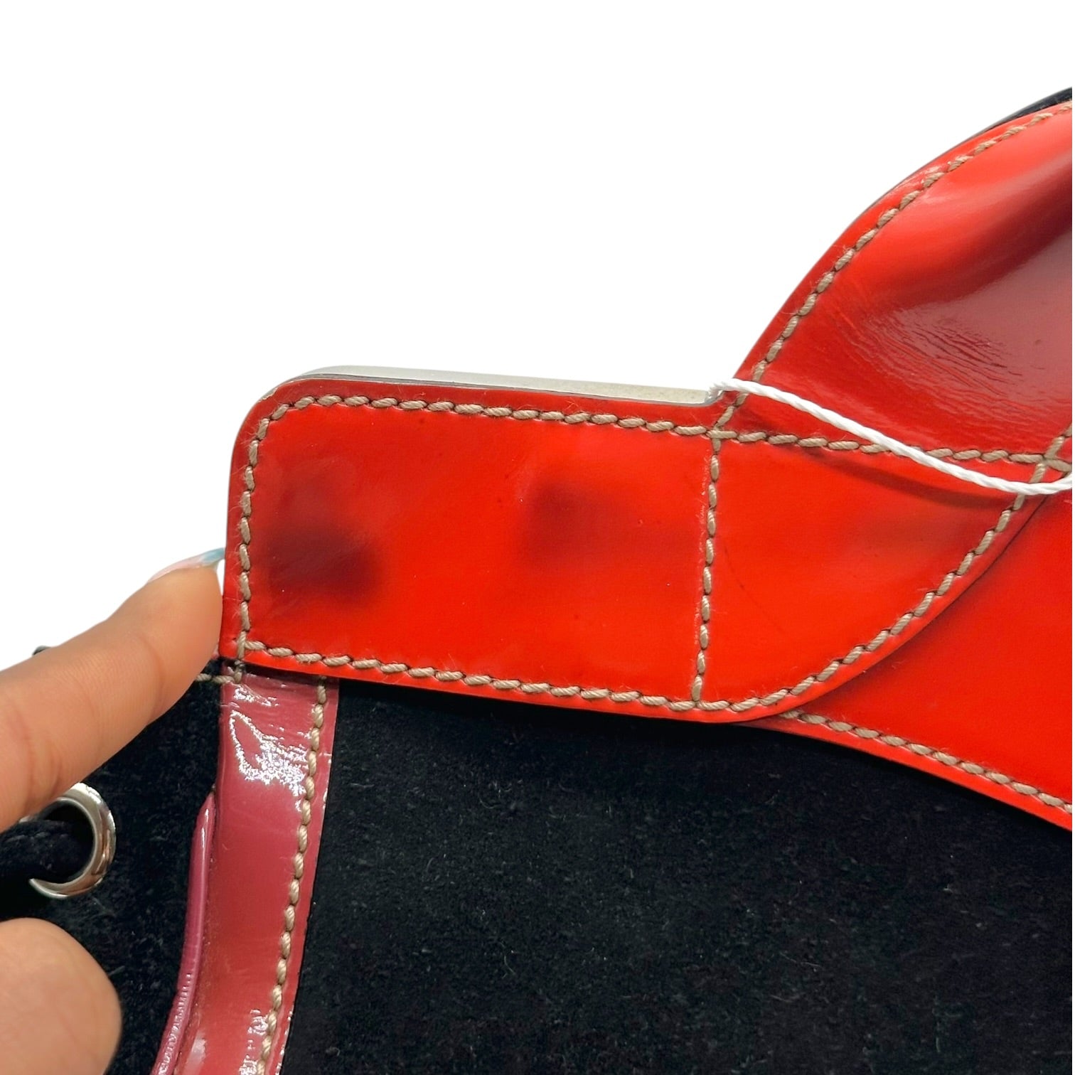 Gucci Black Suede Red Patent Fringe Tote Bag