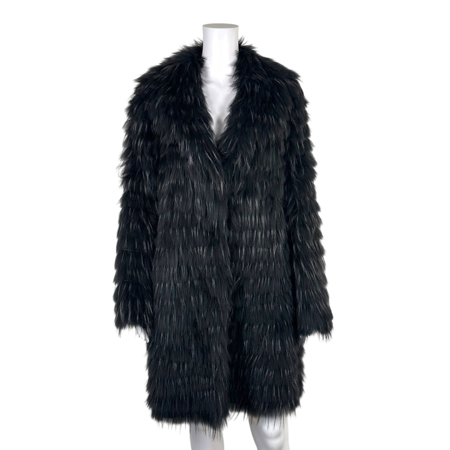 Moga Black Raccoon Fur Knee Length Coat