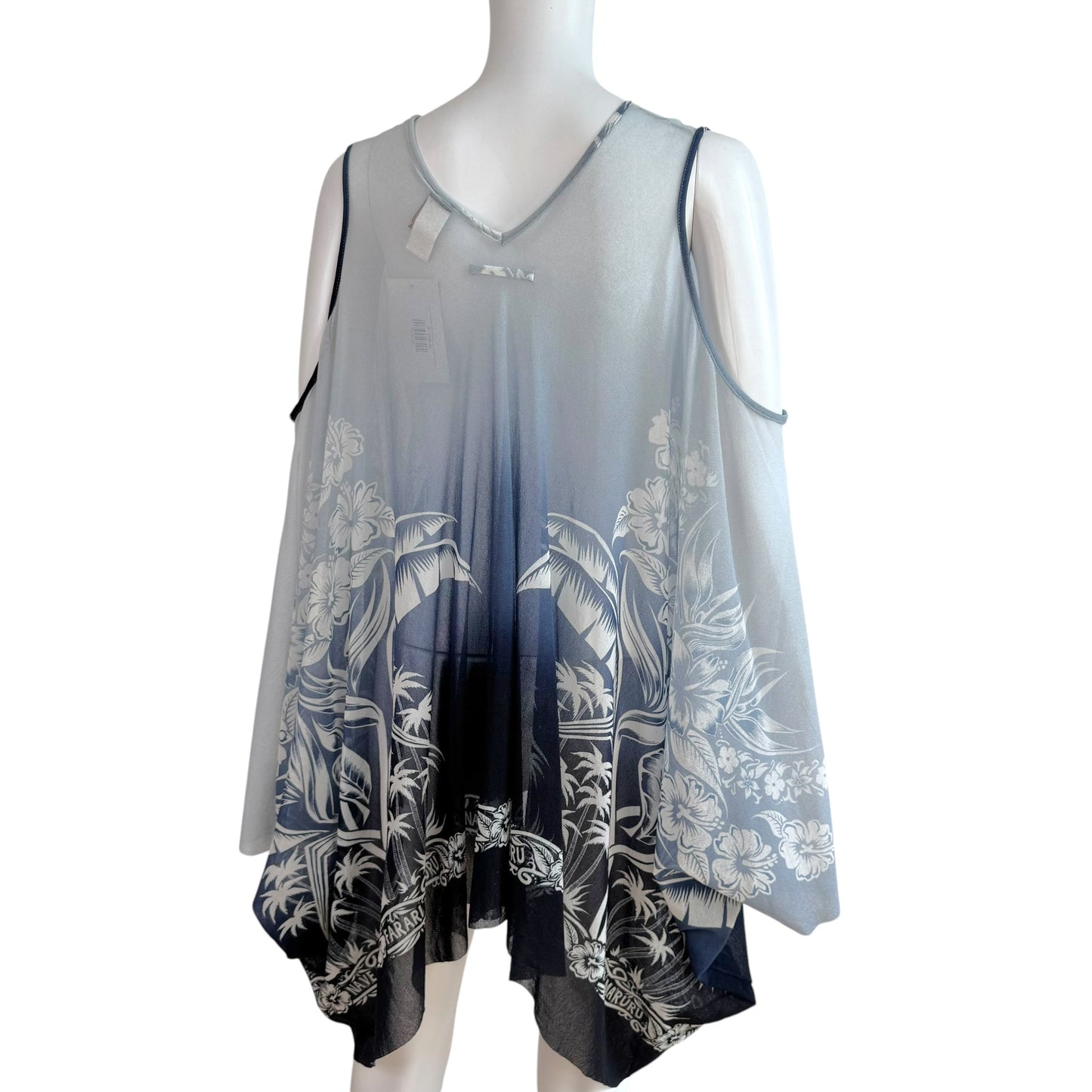 Jean Paul Gaulter Soleil Blue Gradient Tropical Print Mesh Sleeveless Blouse