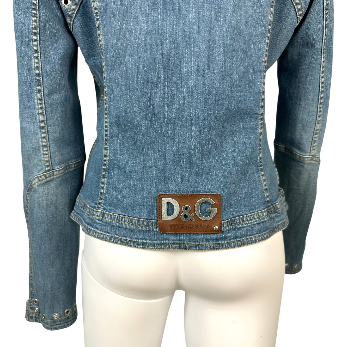 D&G Dolce & Gabbana Denim Rivet Embellished Blazer Jacket