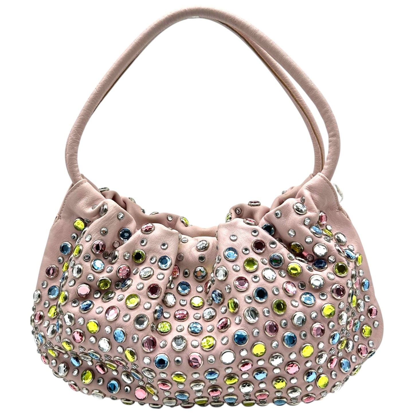 Sonia Rykiel Light Pink Leather & Multicolor Crystal Domino Bag