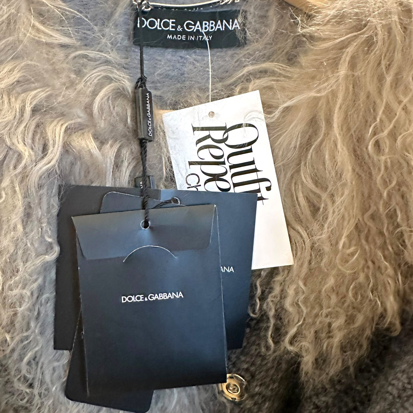 Dolce & Gabbana Gray Wool and Mongolian Lamb Fur Trim Afghan Coat