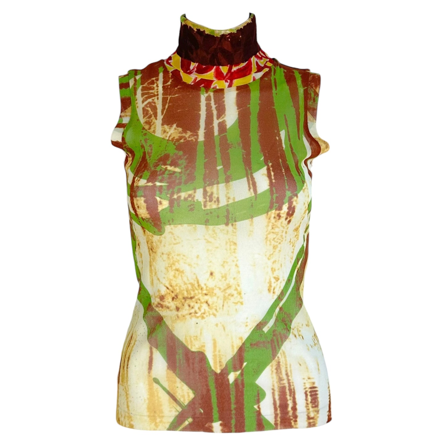 Jean Paul Gaultier Multicolor Printed Mesh Turtleneck Tank