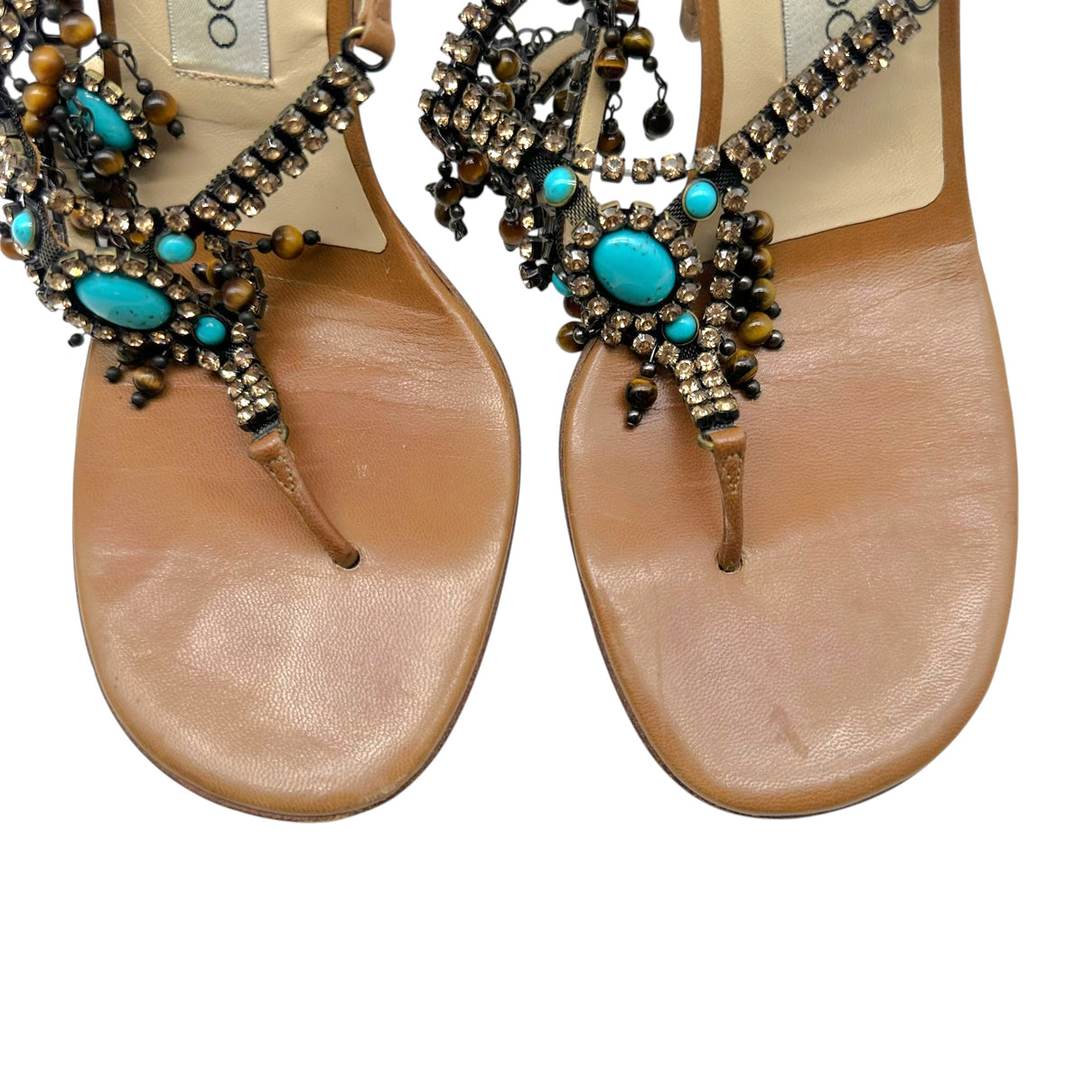 Jimmy Choo Thong Sandal Heels Turquoise Crystal Embellished