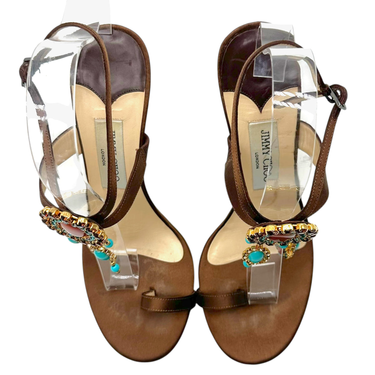 Jimmy Choo Turquoise Crystal Embellished Sandal Heels
