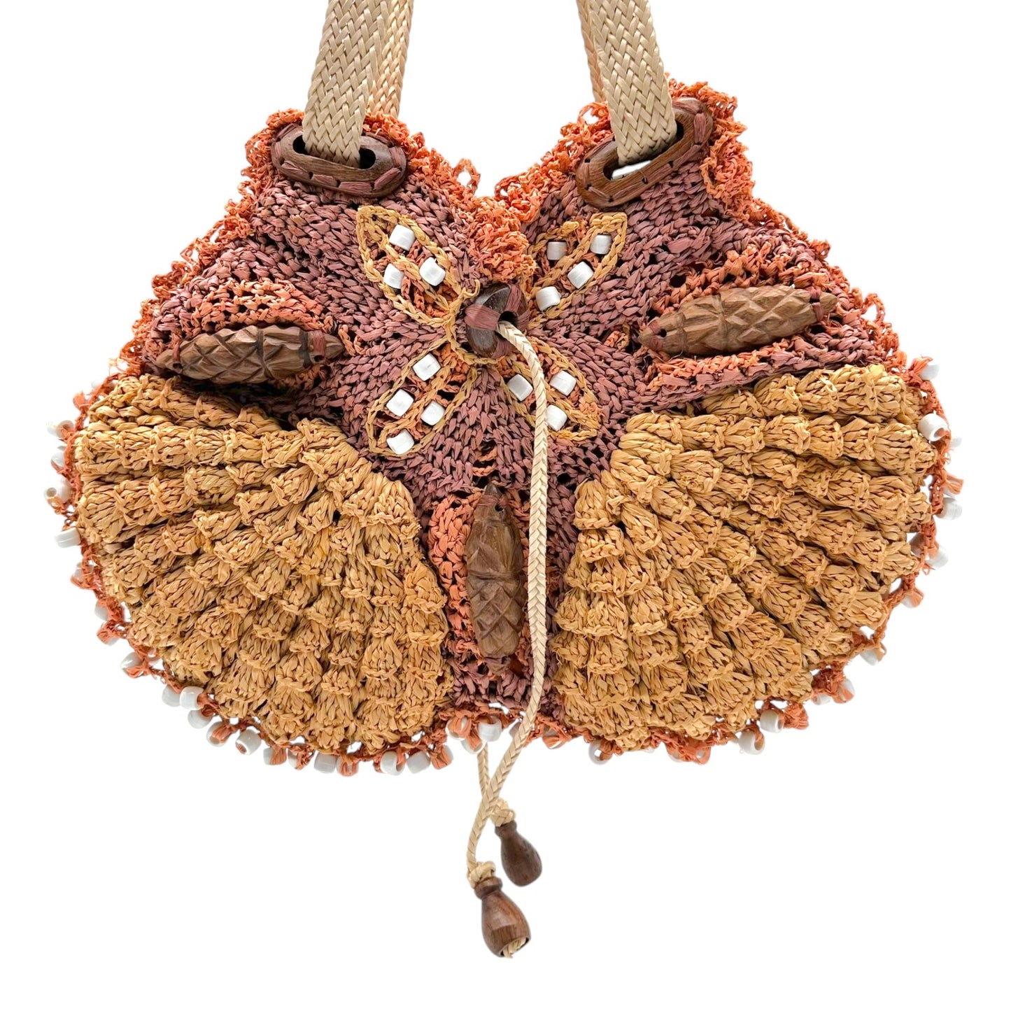 Jamin Peuch Beaded Raffia Bag Brown Terracotta