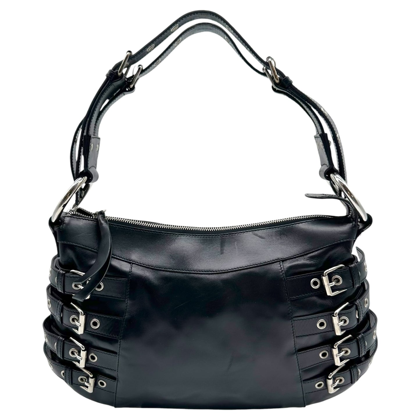 Dolce & Gabbana Black Leather Buckle & Rivet Embellished Shoulder Bag