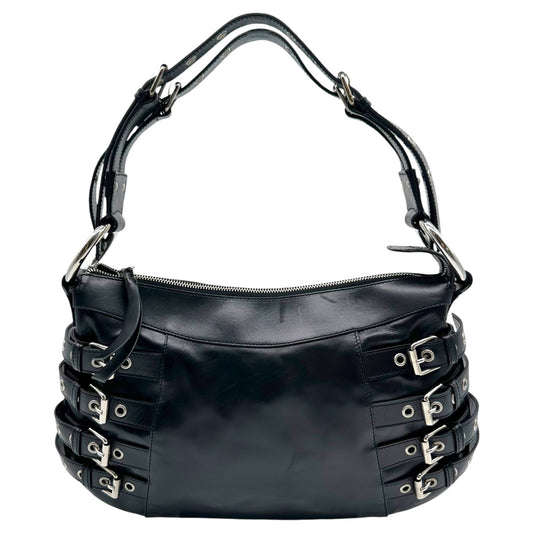 Dolce & Gabbana Black Leather Buckle & Rivet Embellished Shoulder Bag