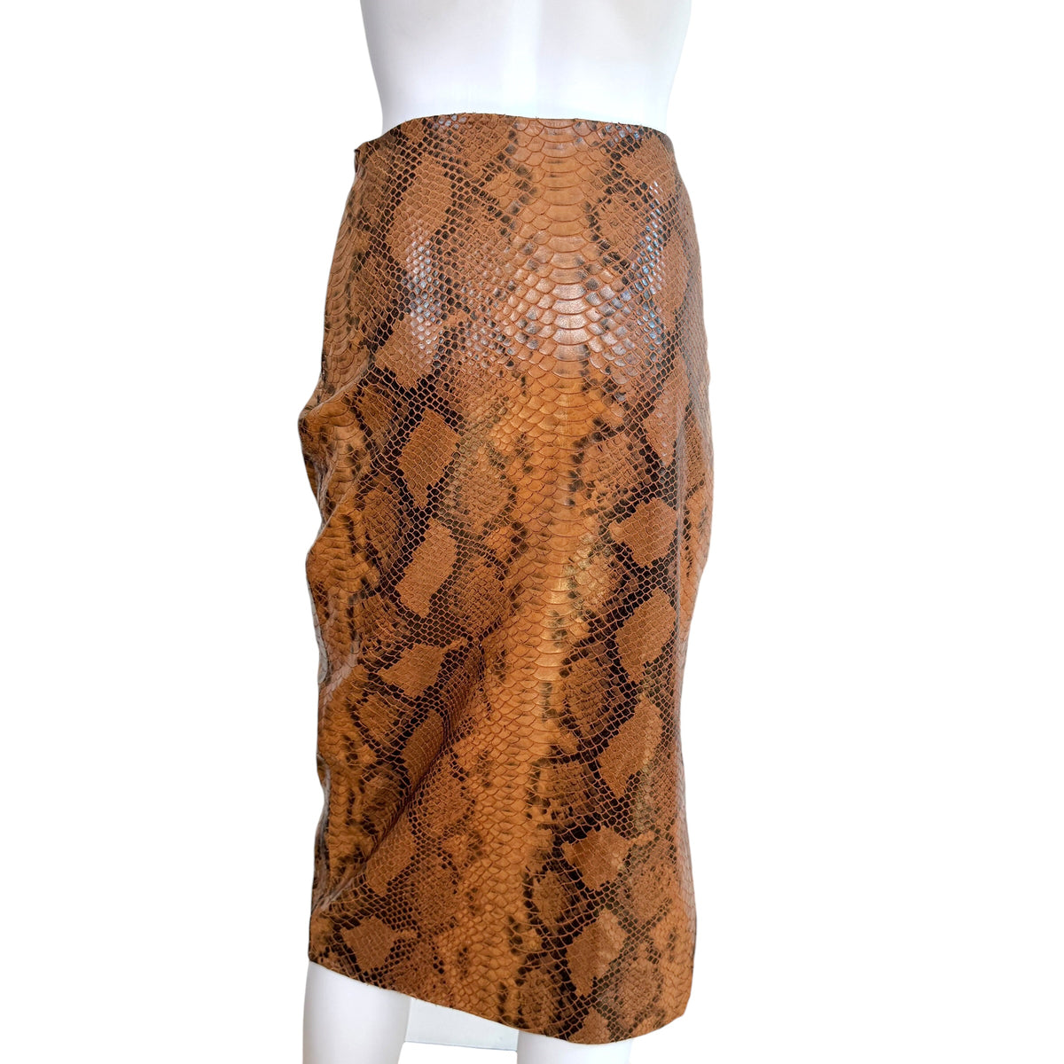 Zeynep Arçay Brown Lambskin Snake Embossed Midi Skirt
