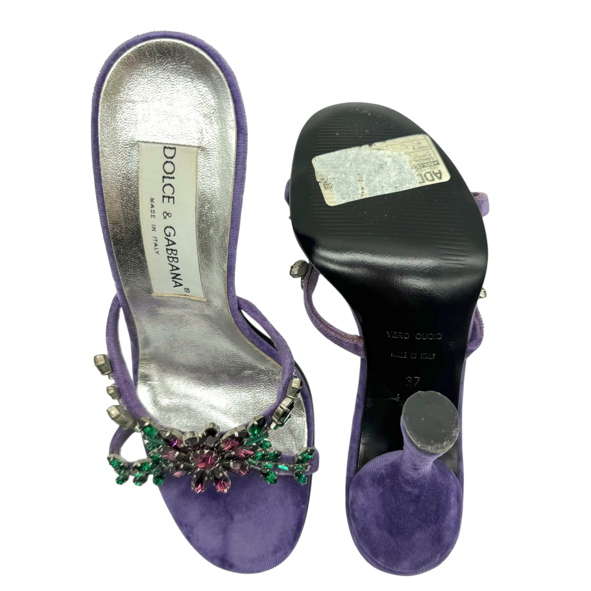 Dolce & Gabbana 90's Purple Velvet & Crystal Heeled Sandals - Outfit Repeater