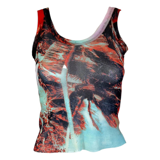 Jean Paul Gaultier 1998 Multicolor Palm Tree Print Mesh Tank