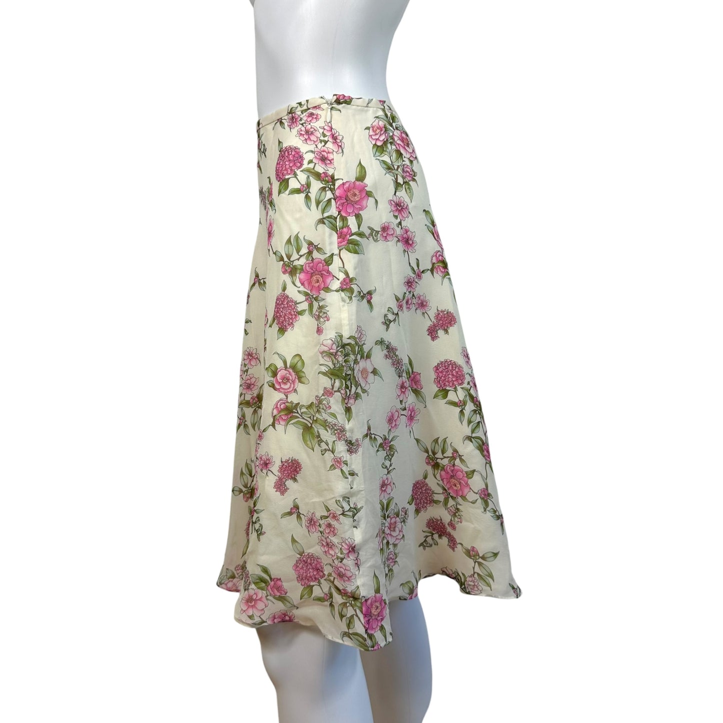 Escada Pink & White Floral Silk Blouse & Midi Skirt Set
