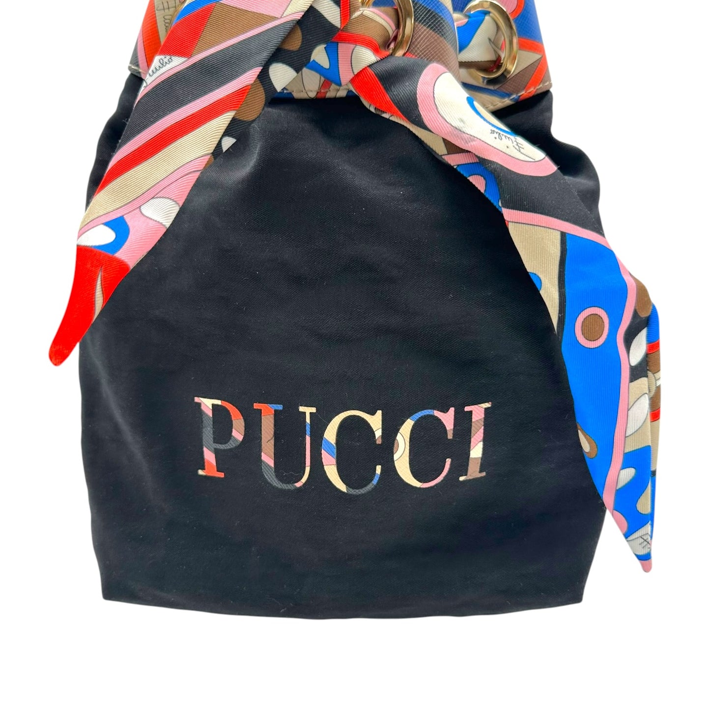 Emilio Pucci Black Multicolor Printed Logo Bucket Bag