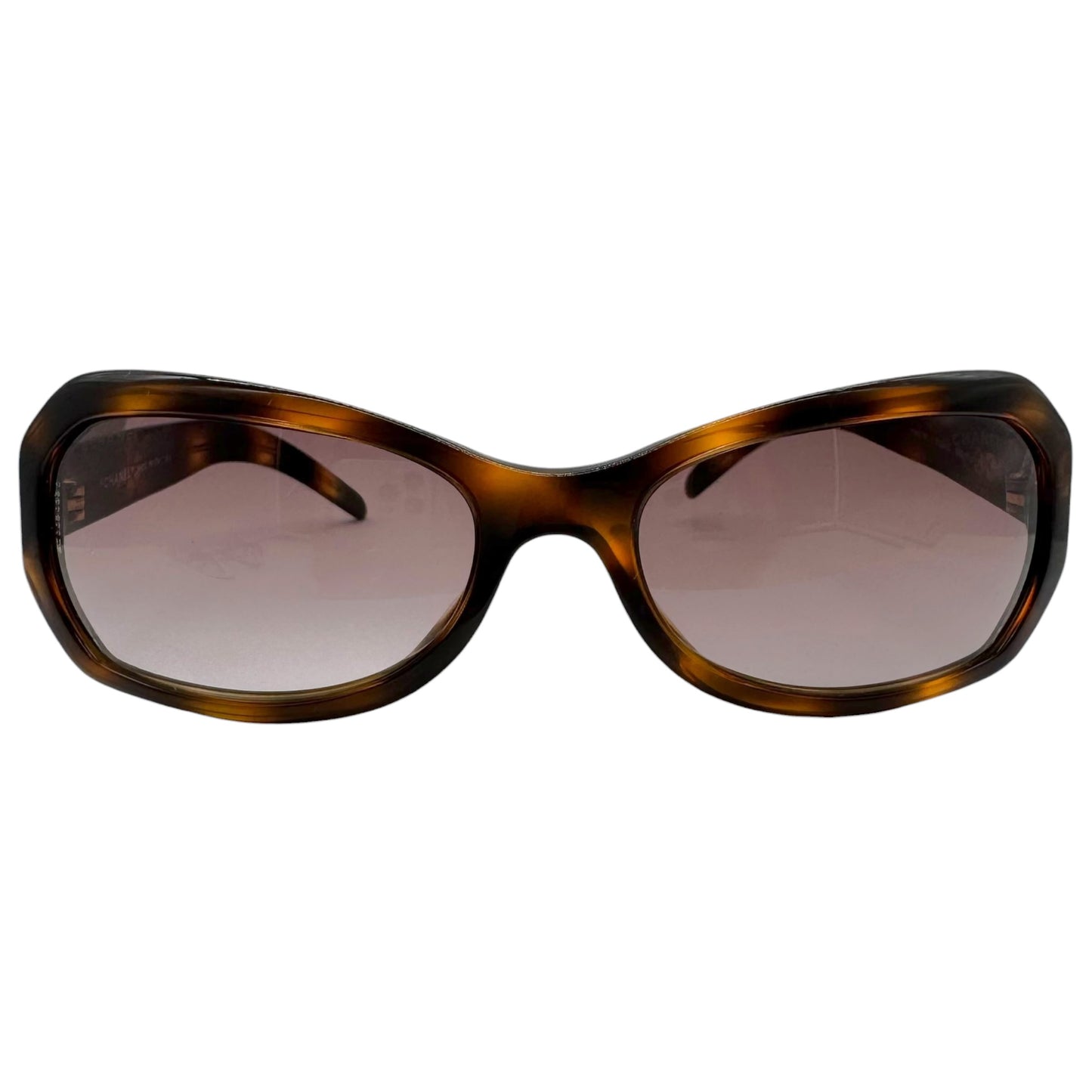 Chanel Brown Tortoise Rhinestone Arm Rectangle Sunglasses 5062