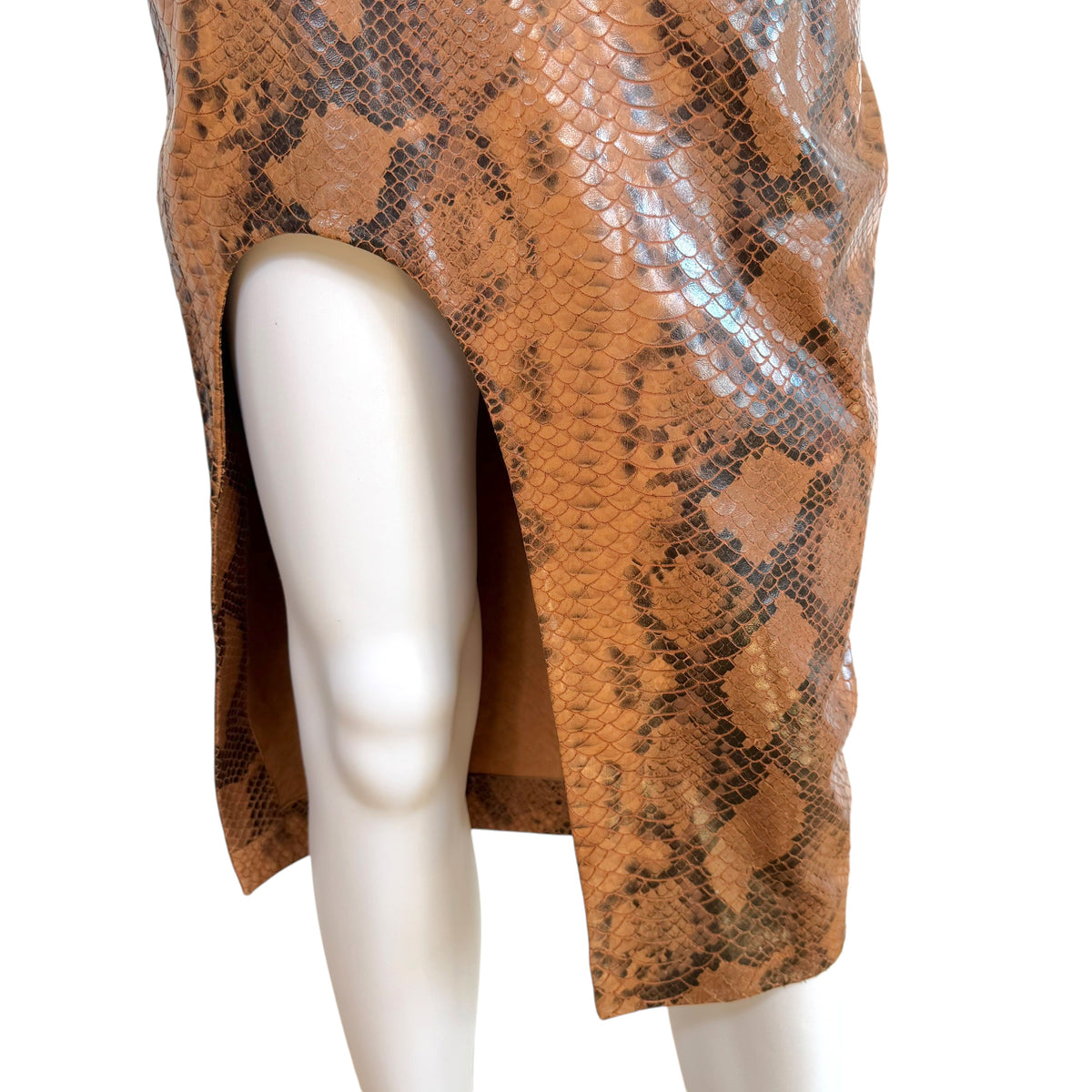 Zeynep Arçay Brown Lambskin Snake Embossed Midi Skirt