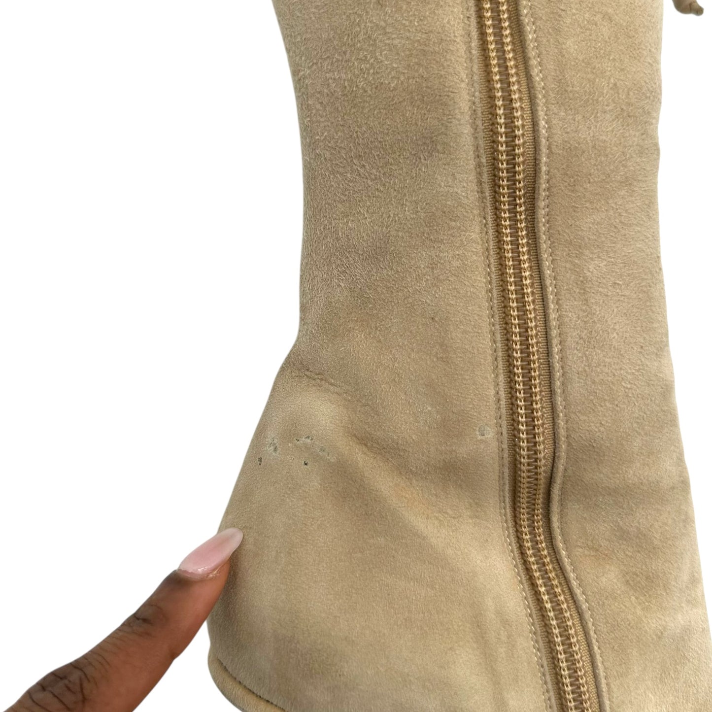 Jimmy Choo Beige Fringe Trim Heeled Boots