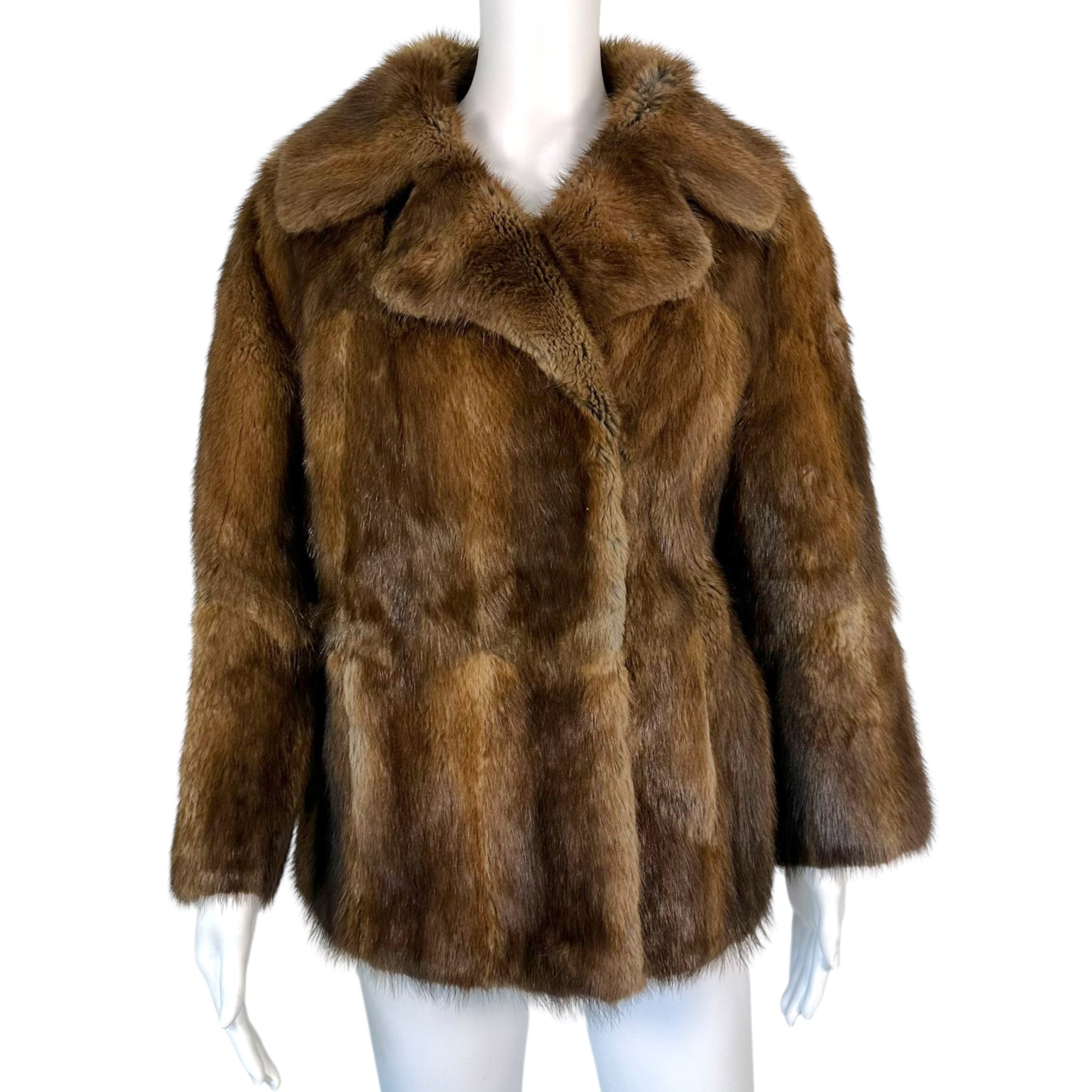 Lanvin Brown Mink Fur Coat with Notched Collar