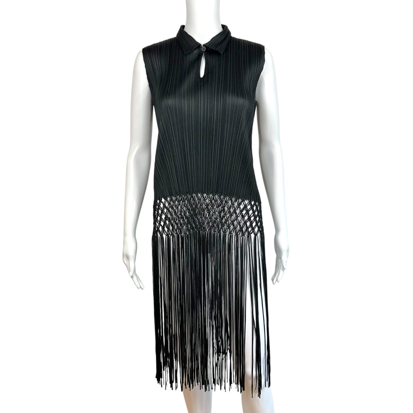 Issey Miyake Pleats Please Black Fringe Trim Tank