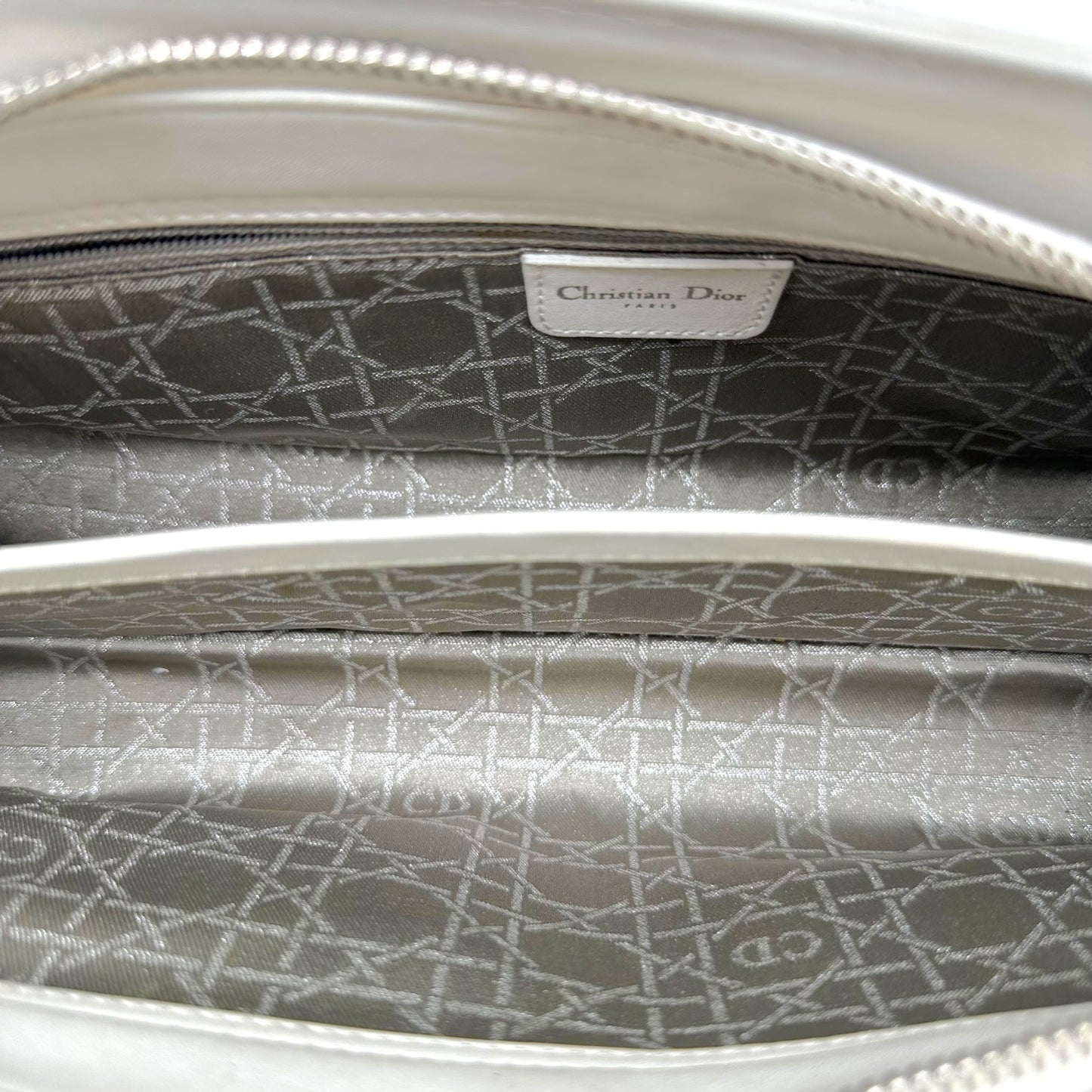 Christian Dior White Leather Studded East-West Bag