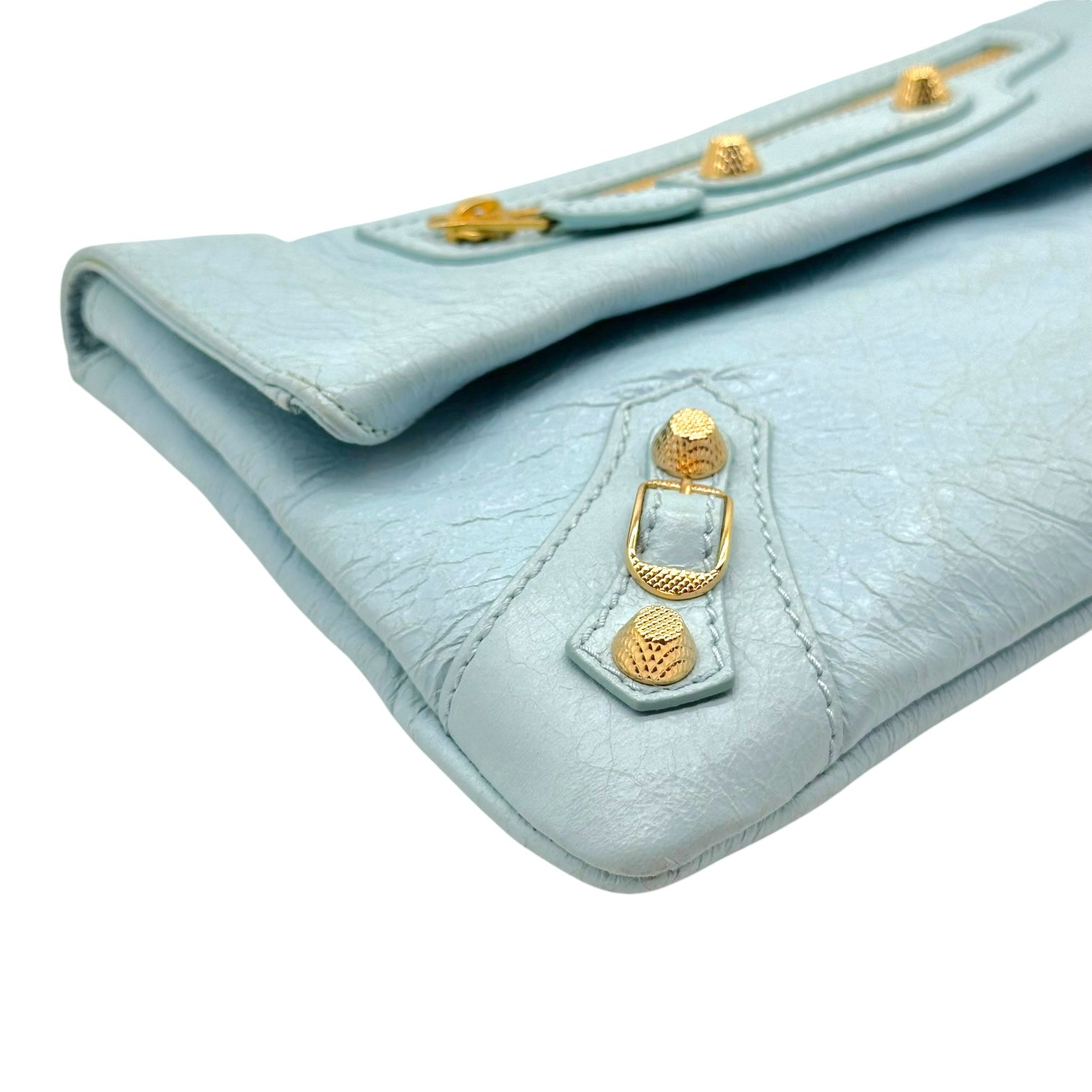 Balenciaga City Clutch Bag Light Blue Gold Hardware