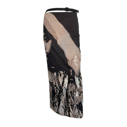 Jean Paul Gaultier Gray & Black Face Print Midi Wrap Skirt