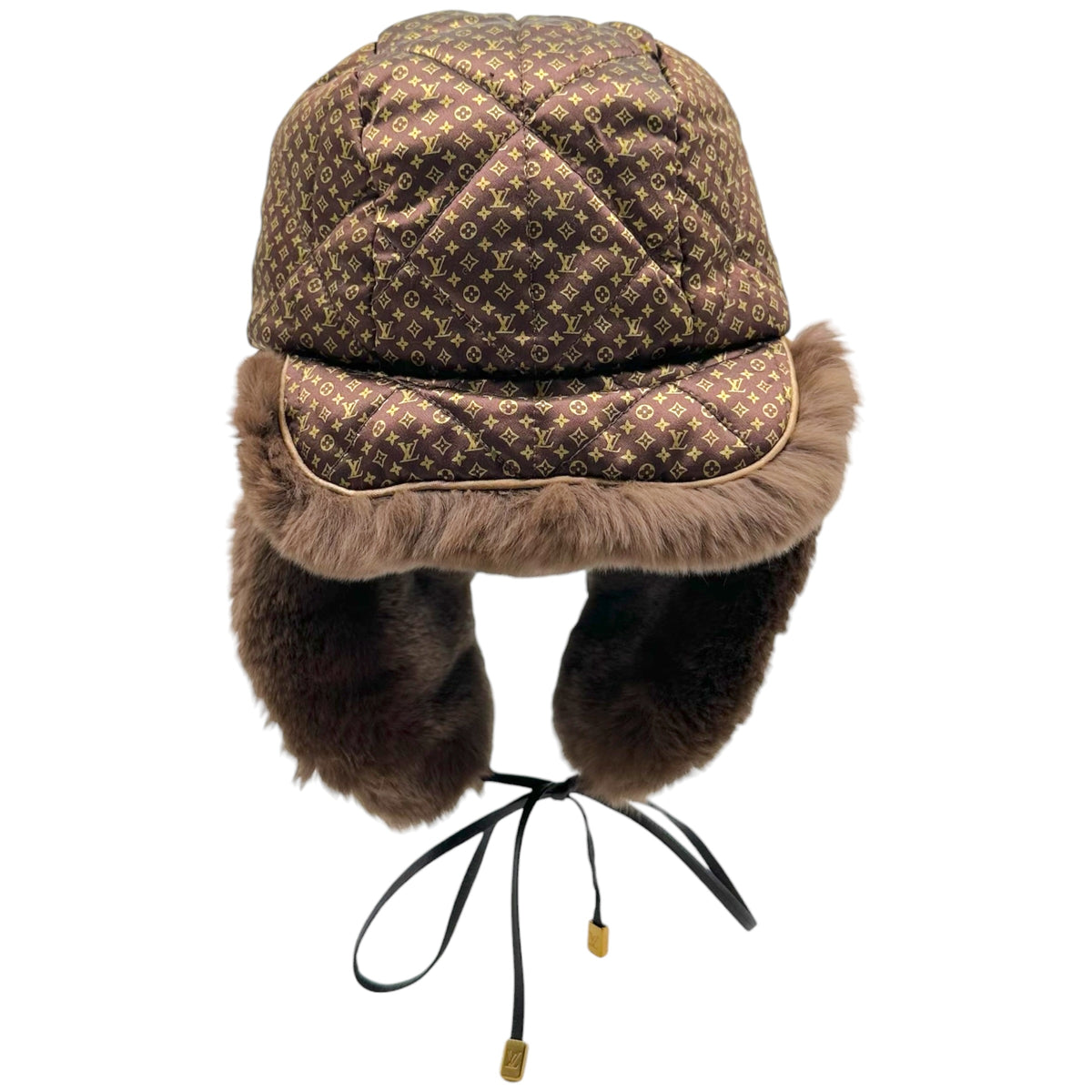 Louis Vuitton Trapper Hat Brown Monogram Silk Rabbit Fur