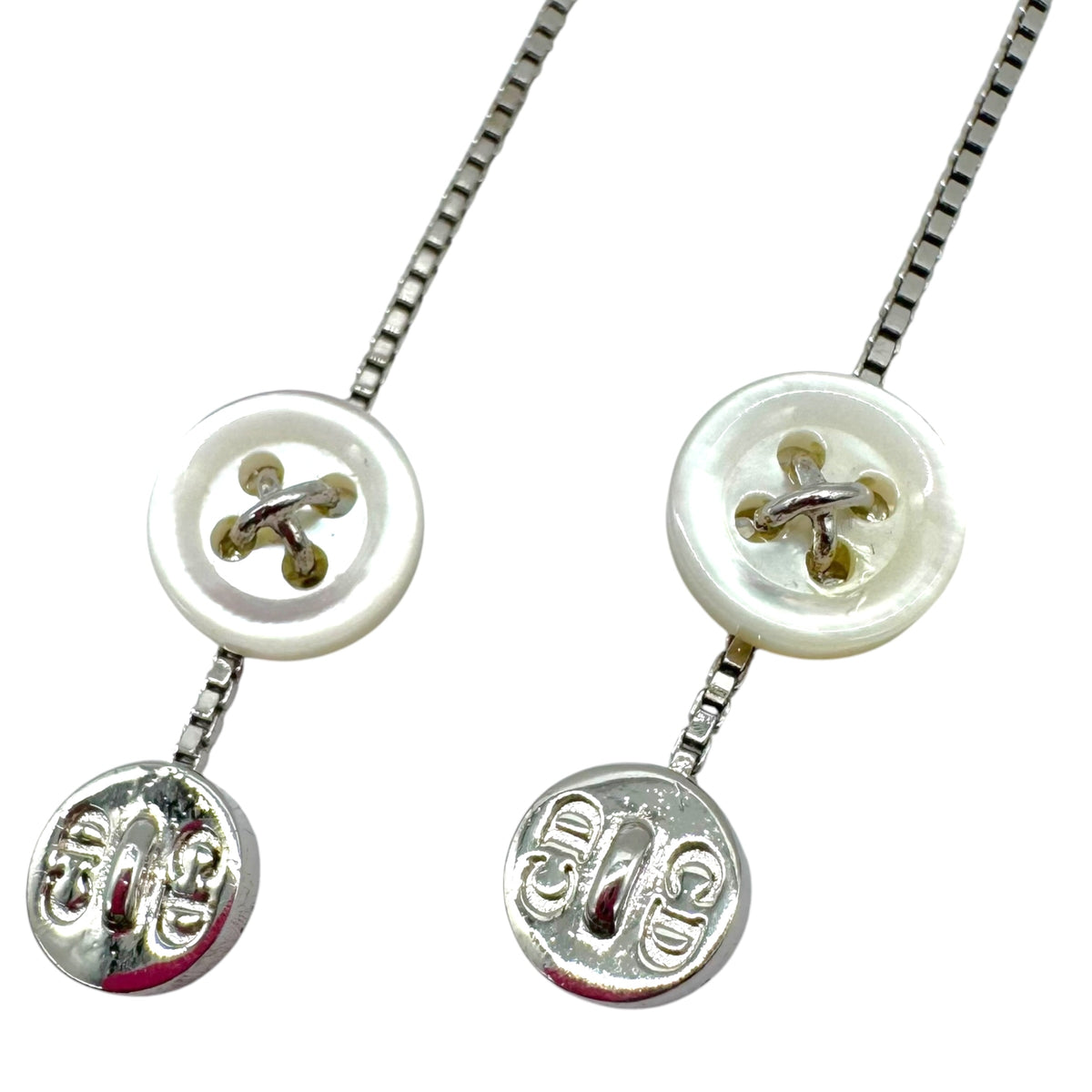 Christian Dior Silver Dangly Logo Button Earrings