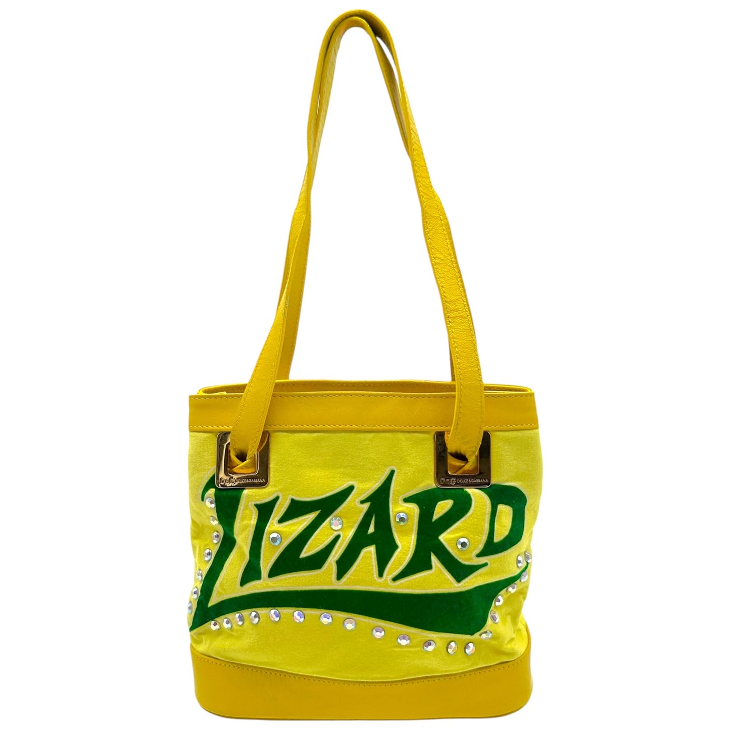 D&G Mini Tote Bag Yellow Green Rhinestone Lizard Design