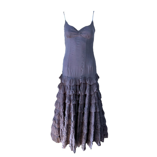 Ralph Lauren Dusty Purple Silk Tiered Midi Dress