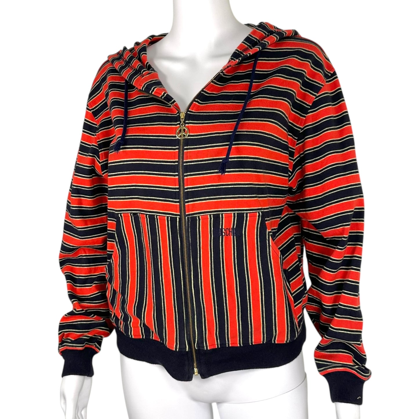 Moschino Jeans Red & Black Striped Logo Hoodie