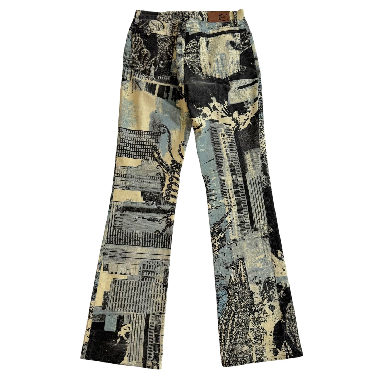 Just Cavalli City Patchwork Print Jeans Ivory Blue