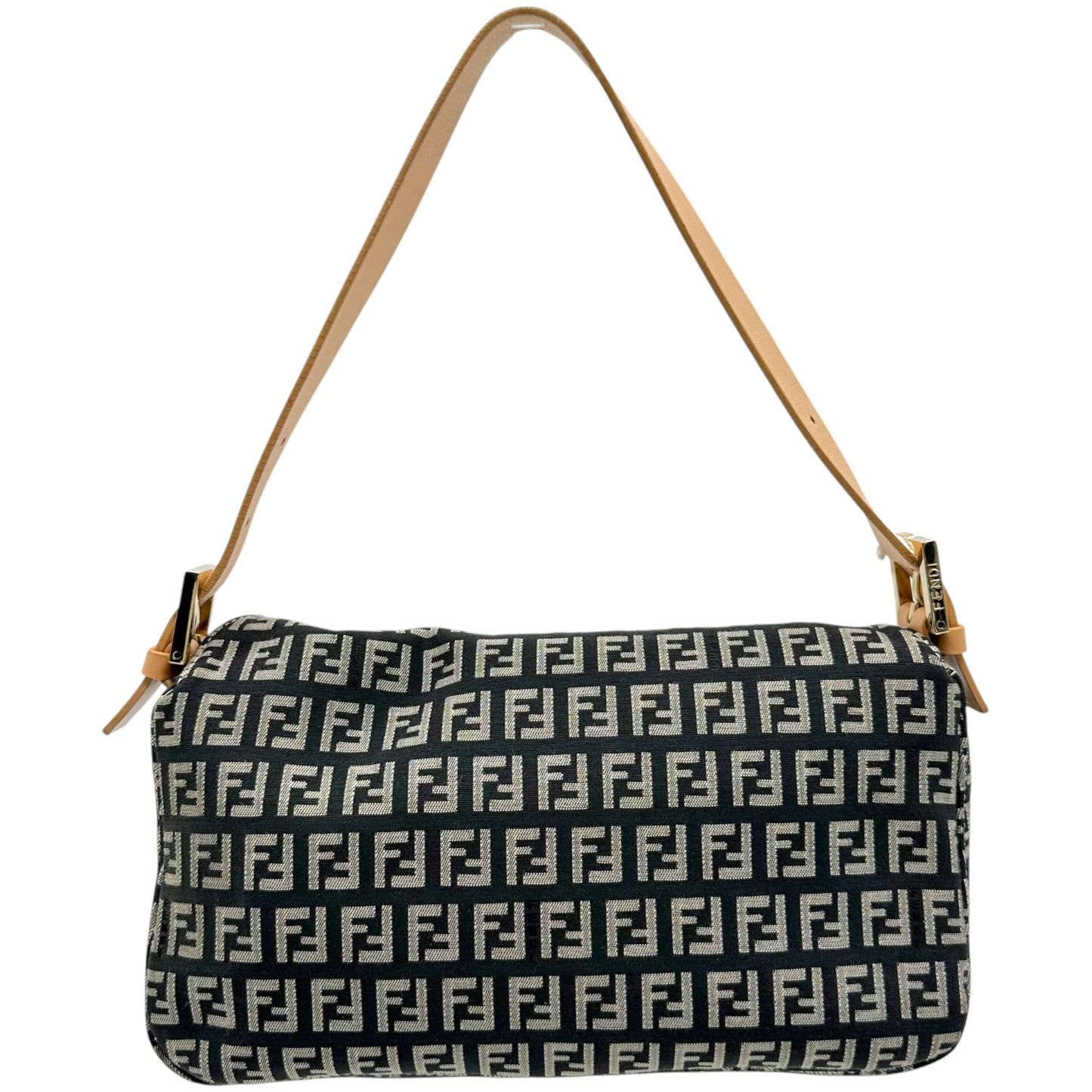 Fendi Fold-Over Baguette Bag Black Beige Zucchino Monogram