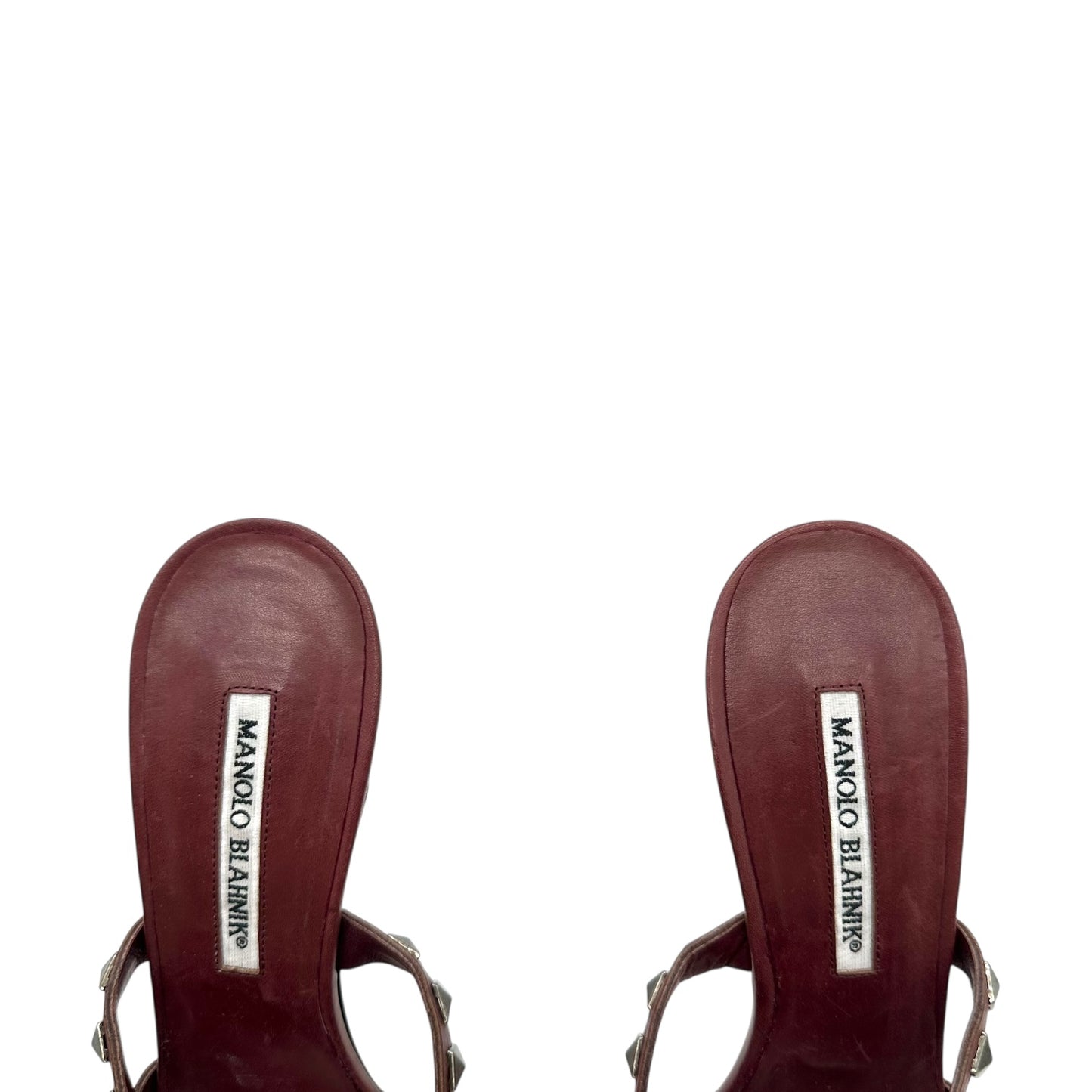 Manolo Blahnik Brown Leather Studded Mule Heels - Outfit Repeater