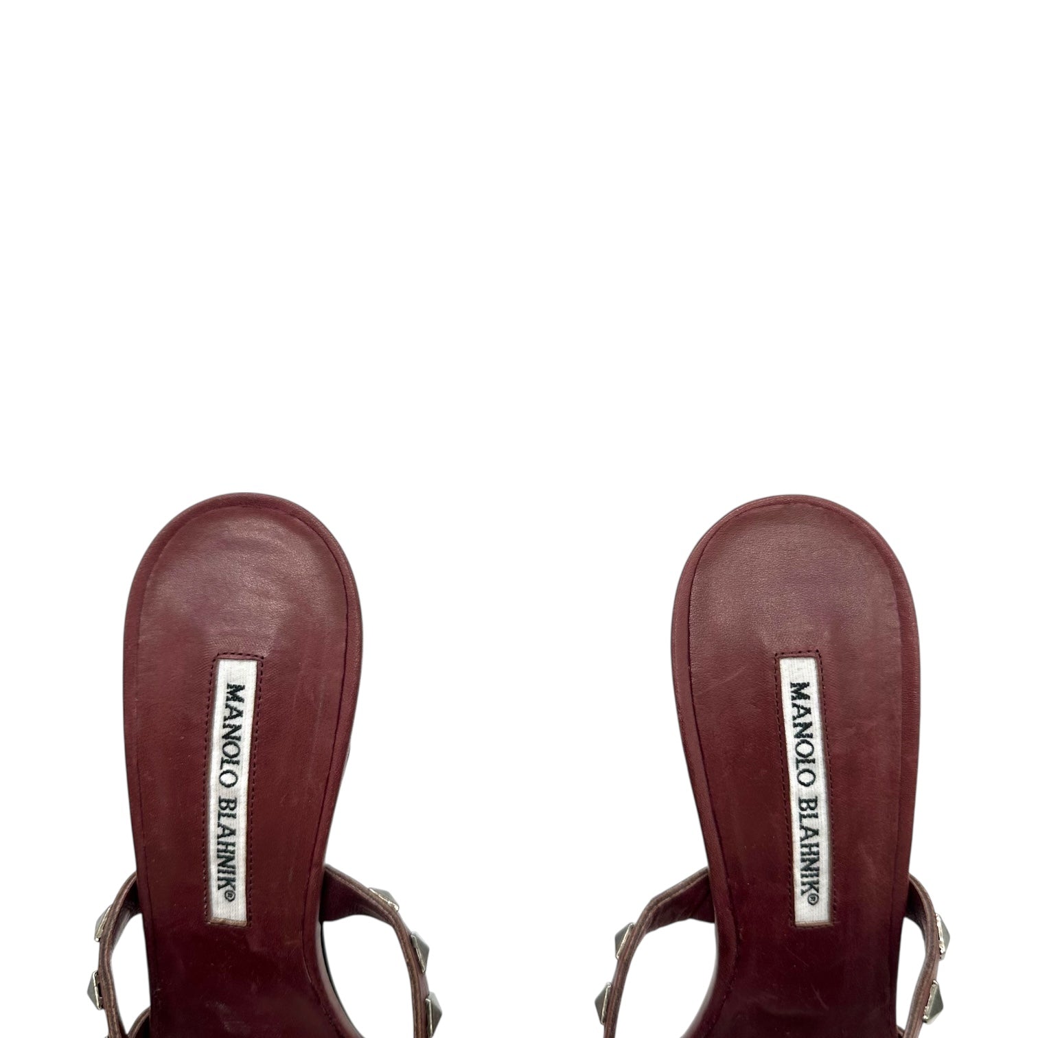 Manolo Blahnik Brown Leather Studded Mule Heels - Outfit Repeater