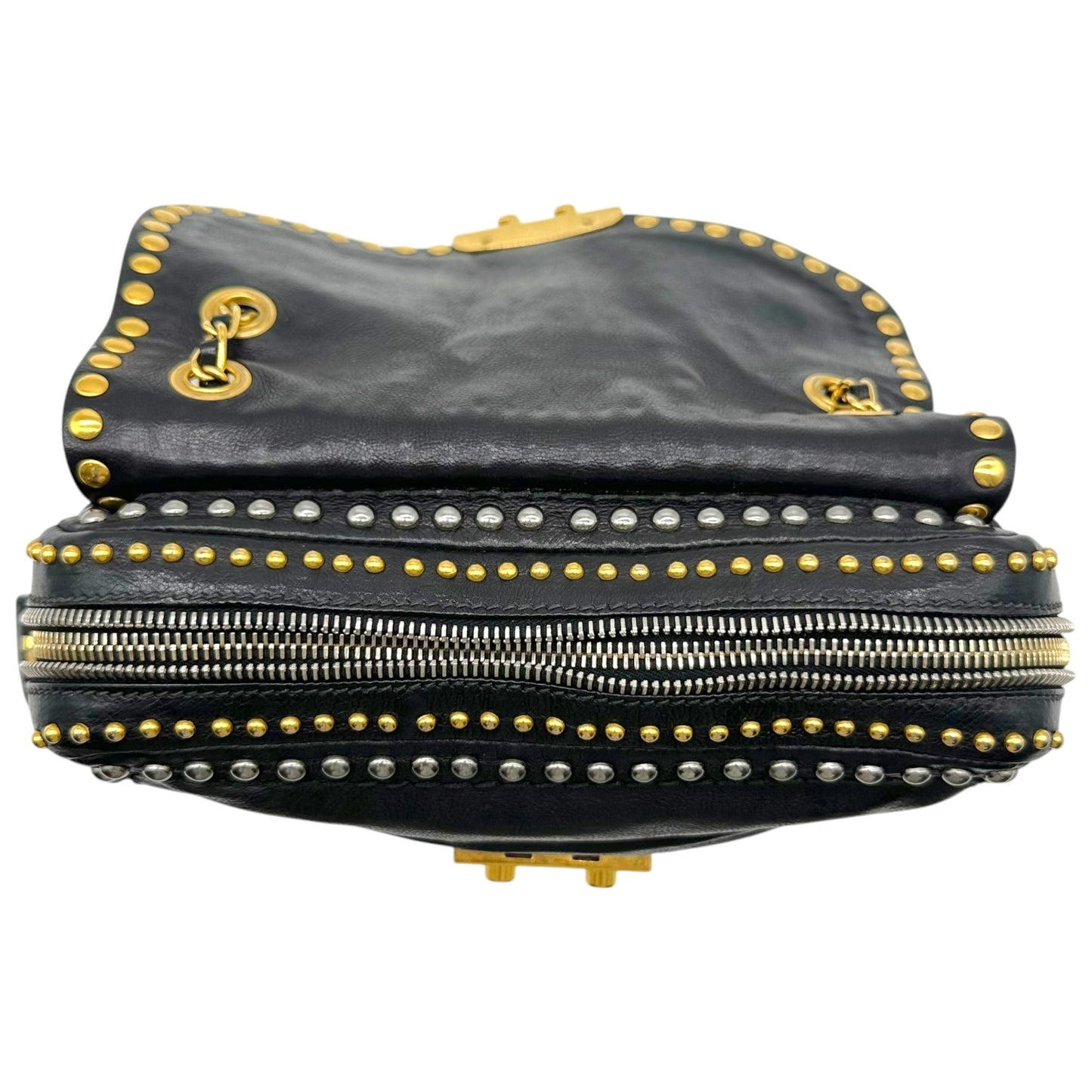 Prada Black Leather Studded Chain Strap Shoulder Bag