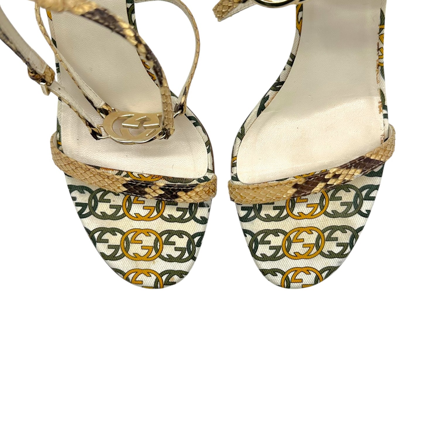 Gucci Python & Green Monogram Logo Charm Heels