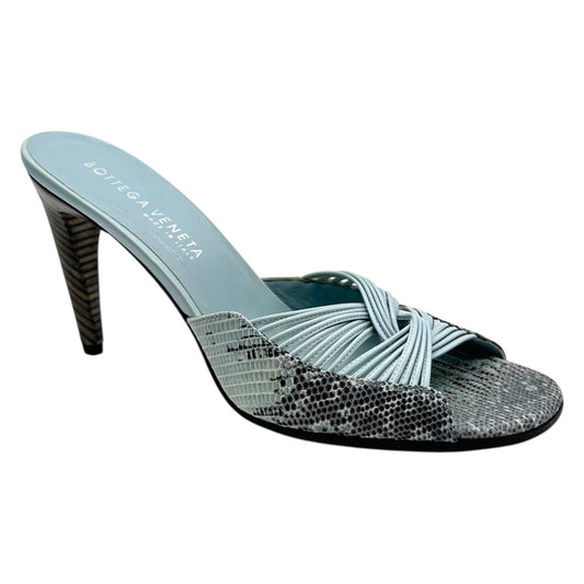 Bottega Veneta Blue Lizard Skin Mule Heels