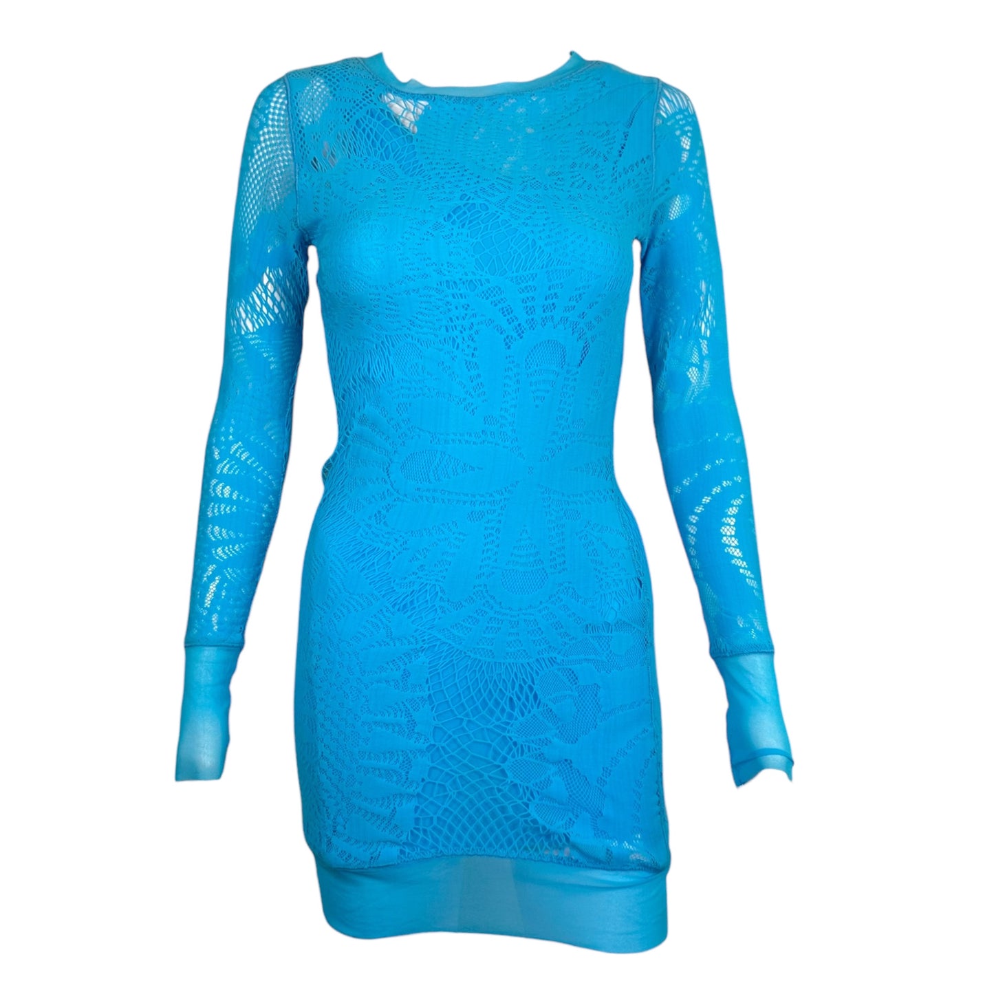 Jean Paul Gaultier Soleil Bright Blue Mesh Longsleeve Mini Dress