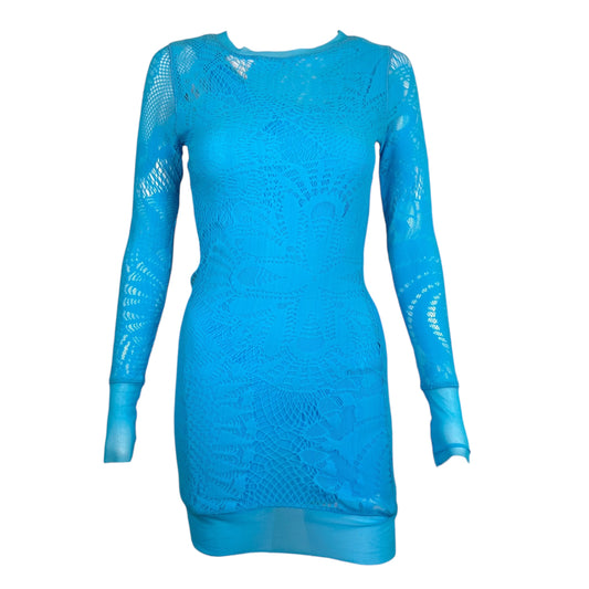 Jean Paul Gaultier Soleil Bright Blue Mesh Longsleeve Mini Dress