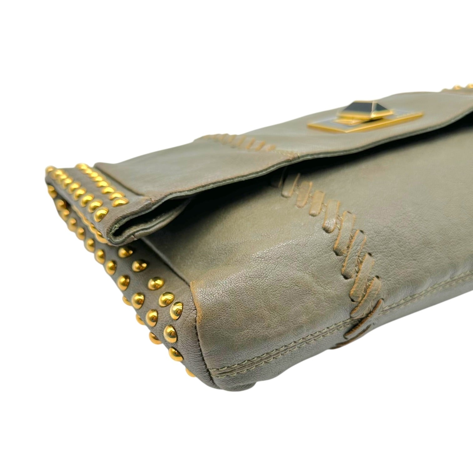 Emilio Pucci Gray Leather Gold Studded Clutch Bag