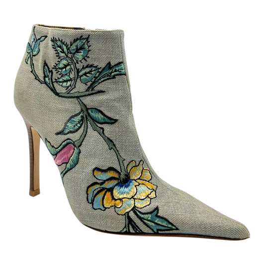 Roberto Cavalli Floral Embroidered Denim Heeled Boots