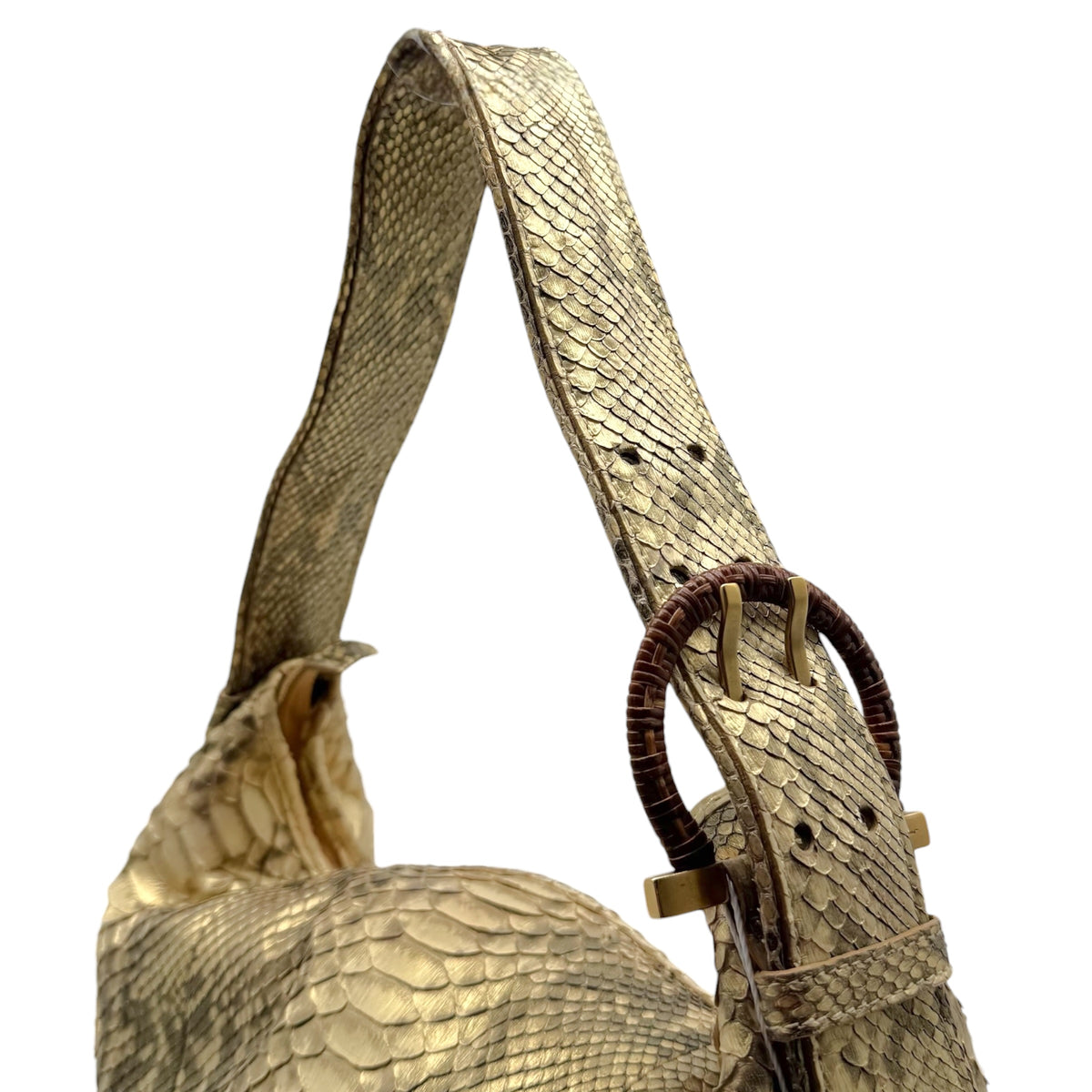 Salvatore Ferragamo Gold Python Hobo Shoulder Bag