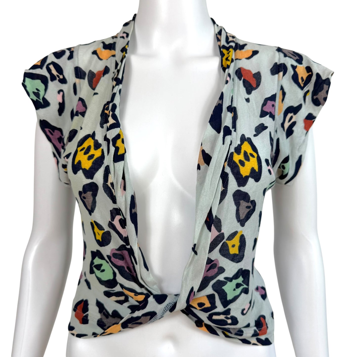 Missoni Twist-Front Top Light Blue Multicolor Leopard